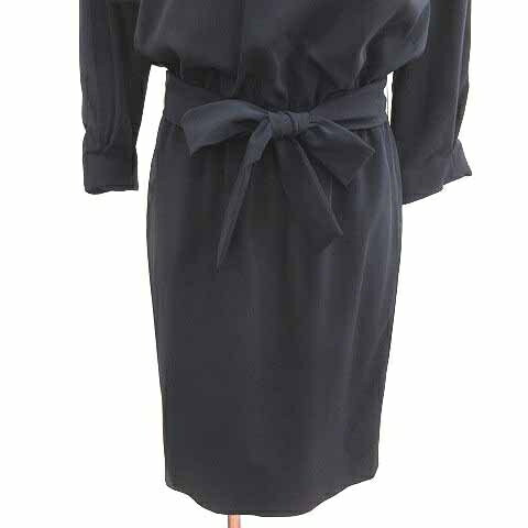 【中古】グリーンレーベルリラクシング ユナイテッドアローズ green label relaxing ワンピース ひざ丈 Vネック ウエストマーク ドルマンスリーブ 長袖 紺 ネイビー /YK レディース 【ベクトル 古着】 250613