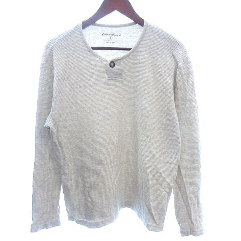 【中古】エディーバウアー EDDIE BAUER カットソー Tシャツ ヘンリーネック ワッフル地 長袖 L グレージュ /AU メンズ 【ベクトル 古着】 250702