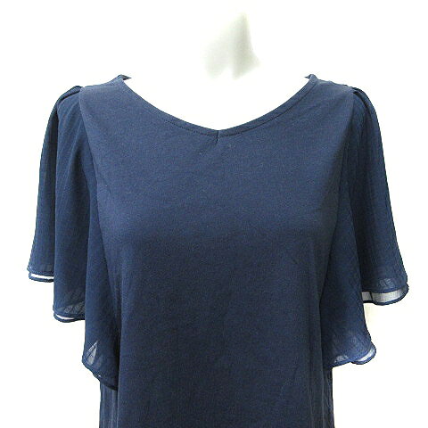 【中古】スタディオクリップ Studio Clip チュニック カットソー フレア袖 切替 シフォン 半袖 L 紺 ネイビー /YI レディース 【ベクトル 古着】 250621