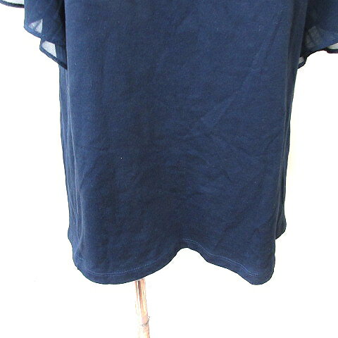 【中古】スタディオクリップ Studio Clip チュニック カットソー フレア袖 切替 シフォン 半袖 L 紺 ネイビー /YI レディース 【ベクトル 古着】 250621