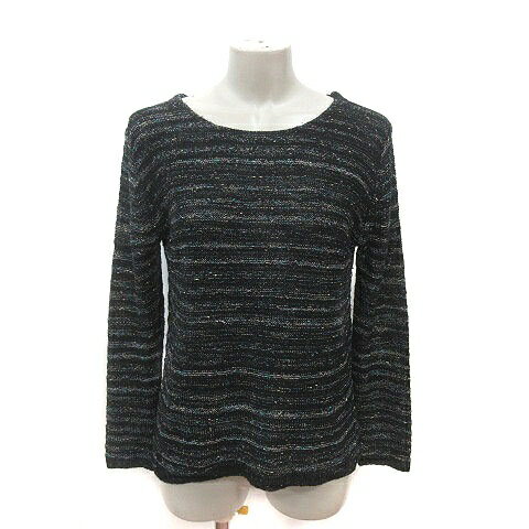 【中古】ヒアーズ HERE'S ニット カットソー ボーダー 長袖 S 黒 ブラック ピンク 青 ブルー ? イエロー /MS レディース 【ベクトル 古着】 250626