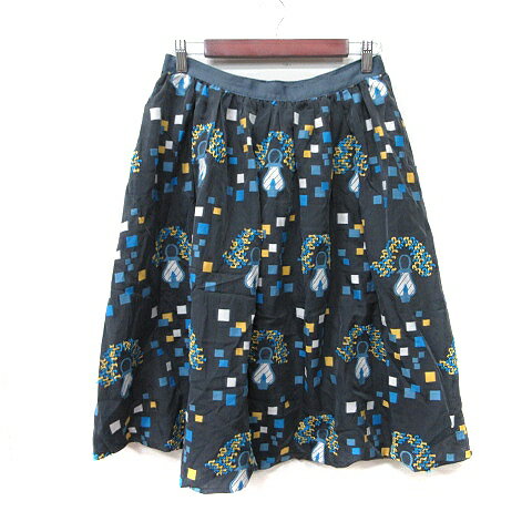 【中古】ハウピア haupia フレアスカート ギャザー ミモレ ロング 刺繍 38 M チャコールグレー /YI レディース 【ベクトル 古着】 250623