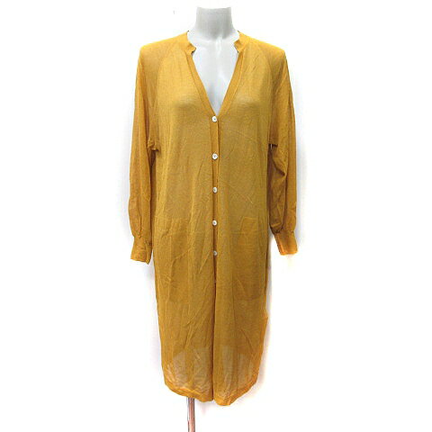 【中古】ジョルジュ レッシュ GEORGES RICH ロングカーディガン カットソー シアー 長袖 麻混 リネン混 38 M 黄土色 /YI レディース 【ベクトル 古着】 250627