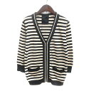 【中古】パンソー Pinceau カーディガン ニット ボーダー ラメ パールビーズ 38 M ベージュ 黒 ブラック /MN レディース 【ベクトル 古着】 250703