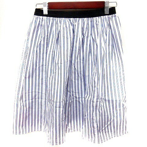 【中古】ナチュラルビューティーベーシック NATURAL BEAUTY BASIC スカート フレア ひざ丈 ストライプ M 白 ホワイト 紺 ネイビー /RT レディース 【ベクトル 古着】 250707