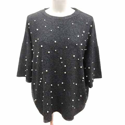 【中古】ザラ トラファルック ZARA Trafaluc ニット カットソー パール 七分袖 L チャコールグレー /YK レディース 【ベクトル 古着】 250708