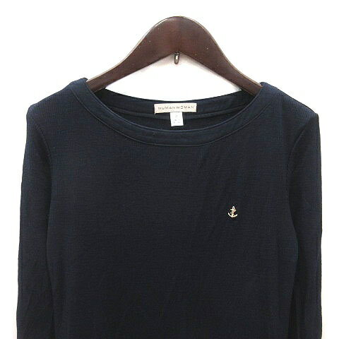 【中古】ヒューマンウーマン HUMAN WOMAN ワンピース ニット ひざ丈 ウール リブ ワンポイント 長袖 2 紺 ネイビー /MS レディース 【ベクトル 古着】 250710