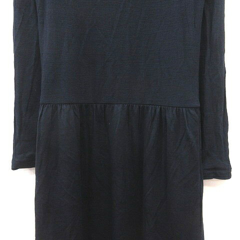 【中古】ヒューマンウーマン HUMAN WOMAN ワンピース ニット ひざ丈 ウール リブ ワンポイント 長袖 2 紺 ネイビー /MS レディース 【ベクトル 古着】 250710