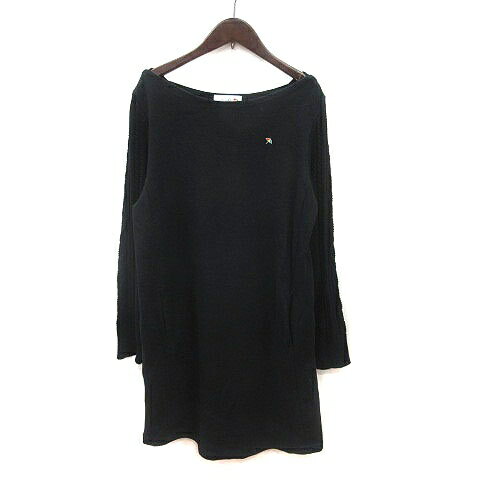 Long-Sleeved - 【中古】アーノルドパーマー Arnold Palmer ワンピース ひざ丈 ボートネック ワンポイント 切替 ニット 長袖 3 黒 ブラック /MS レディース 【ベクトル 古着】 260218