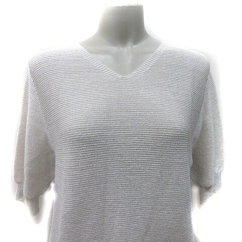 【中古】インディヴィ INDIVI ニット カットソー 半袖 麻混 リネン混 38 M 白 オフホワイト /YI レディース 【ベクトル 古着】 250719