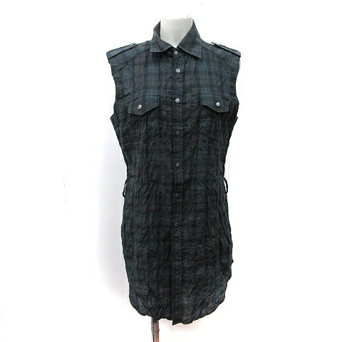 【中古】エムケーミッシェルクランオム MK MICHEL KLEIN HOMME シャツワンピース ひざ丈 ノースリーブ チェック 48 XXXXL 緑 カーキ 黒 ブラック /YI レディース 【ベクトル 古着】 250719 【中古】エムケーミッシェルクランオム MK MICHEL KLEIN HOMME シャツワンピース ひざ丈 ノースリーブ チェック 48 XXXXL 緑 カーキ 黒 ブラック /YI レディース 【ベクトル 古着】 250719
