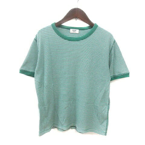 【中古】ビームスハート BEAMS HEART カットソー クルーネック ボーダー 半袖 緑 グリーン 白 ホワイト /MS レディース 【ベクトル 古着】 250714
