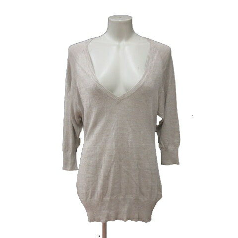 【中古】エムプルミエ M-Premier ニットチュニック Vネック 麻混 リネン混 長袖 36 ベージュ /MS レディース 【ベクトル 古着】 250718