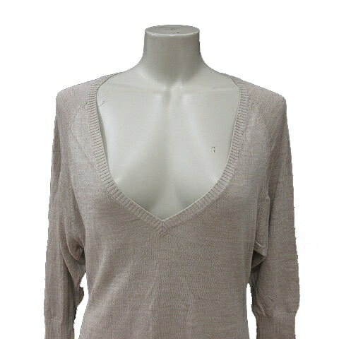 【中古】エムプルミエ M-Premier ニットチュニック Vネック 麻混 リネン混 長袖 36 ベージュ /MS レディース 【ベクトル 古着】 250718