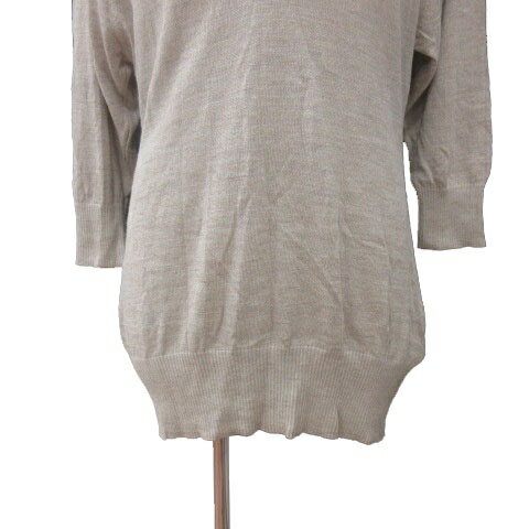 【中古】エムプルミエ M-Premier ニットチュニック Vネック 麻混 リネン混 長袖 36 ベージュ /MS レディース 【ベクトル 古着】 250718