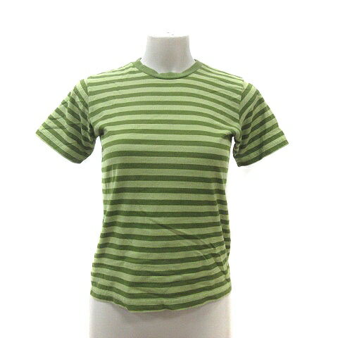 【中古】エルプラネット ELLE PLANETE Tシャツ カットソー クルーネック ボーダー 半袖 黄緑 イエローグリーン /MS レディース 【ベクトル 古着】 250722