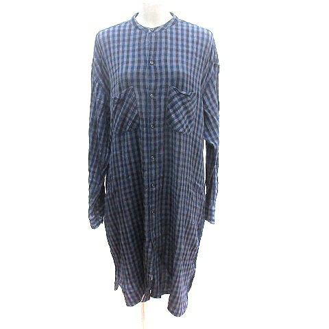 【中古】アーメン ARMEN シャツワンピース ロング ノーカラー ギンガムチェック 長袖 3 L 紫 パープル /AU レディース 【ベクトル 古着】 250723 【中古】アーメン ARMEN シャツワンピース ロング ノーカラー ギンガムチェック 長袖 3 L 紫 パープル /AU レディース 【ベクトル 古着】 250723