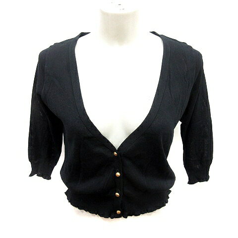 【中古】ストロベリーフィールズ STRAWBERRY-FIELDS カーディガン ニット 七分袖 黒 ブラック /RT レディース 【ベクトル 古着】 250825