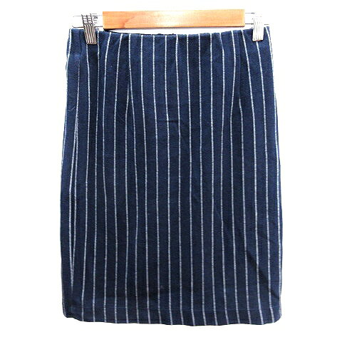 【中古】ナチュラルビューティーベーシック NATURAL BEAUTY BASIC タイトスカート ひざ丈 ストライプ S 紺 ネイビー /AU レディース 【ベクトル 古着】 250822