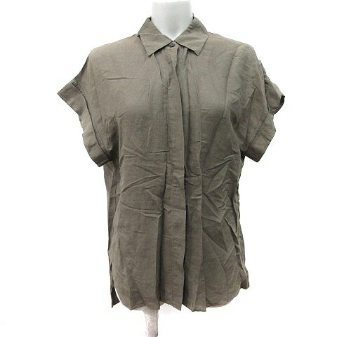 【中古】プルミエ アロンディスモン 1er Arrondissement シャツ ブラウス 半袖 麻 リネン 36 S 緑 カーキ /YI レディース 【ベクトル 古着】 250916