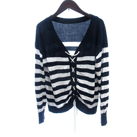 【中古】ソコラ socolla ニット カットソー レースアップ ボーダー 長袖 2 M 紺 ネイビー /AU レディース 【ベクトル 古着】 250917