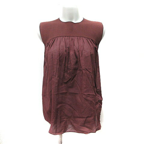 【中古】ボールジー BALLSEY トゥモローランド ニット 切替 シャツ ブラウス ノースリーブ S 茶 ブラウ..