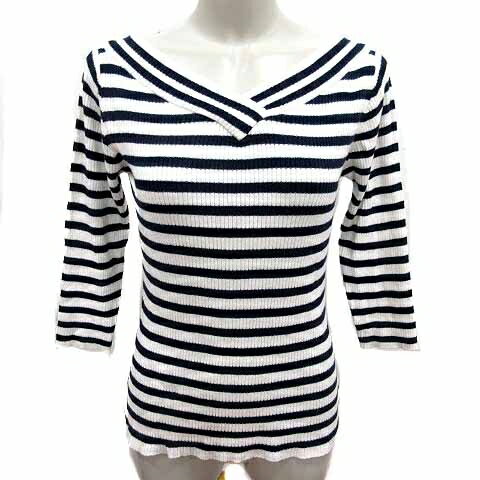 【中古】ジャイロ JAYRO MOTOMACHI SELECTION ニット カットソー Vネック ボーダー 七分袖 M 紺 ネイビ..