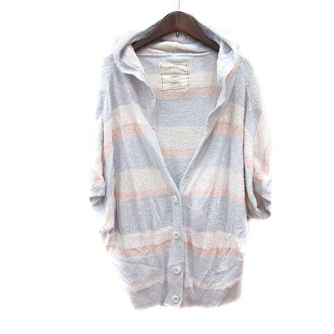 【中古】ジェラートピケ gelato pique ルームウェア パーカー 前開き ボーダー 五分袖 F 水色 ライトブ..