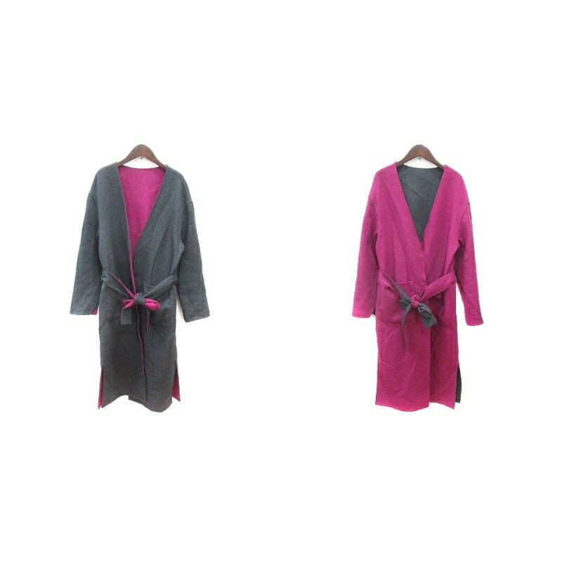 【中古】ヴァンヌフ Vingt Neuf 29 ガウンコート ロング リバーシブル F グレー 赤紫 パープル /MN レディース 【ベクトル 古着】 251105