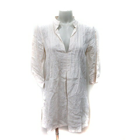 【中古】メーカーズシャツ カマクラ MAKER'S SHIRT 鎌倉 シャツワンピース ミニ 七分袖 シアー 麻 リネ..