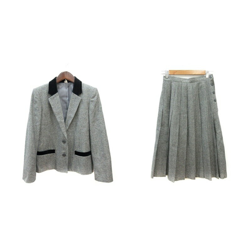 【中古】アデンダ Addenda スーツ セットアップ 上下 テーラードジャケット シングル 総裏地 千鳥格子 プリーツスカート ミモレ ロング..