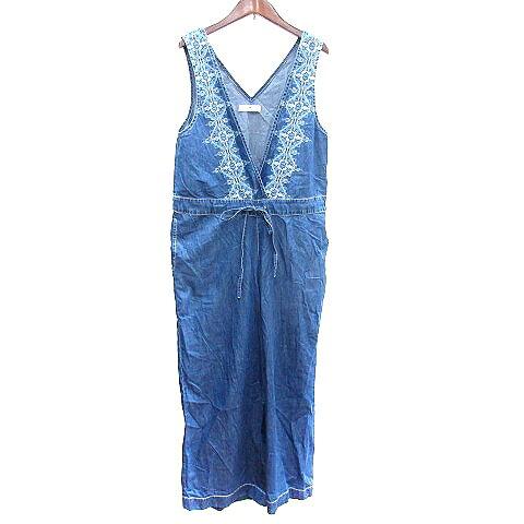 【中古】アーバンリサーチ サニーレーベル URBAN RESEARCH Sonny Label パンツ オーバーオール サロペット カシュクール シャンブレー 刺繍 F 青 ブルー /AU レディース 【ベクトル 古着】 260312