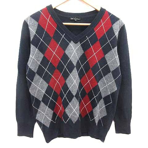 No Sleeve Knit - 【中古】23区 オンワード樫山 ニット セーター Vネック アーガイル柄 長袖 ウール カシミヤ混 38 M 紺 ネイビー /YK レディース 【ベクトル 古着】 260312