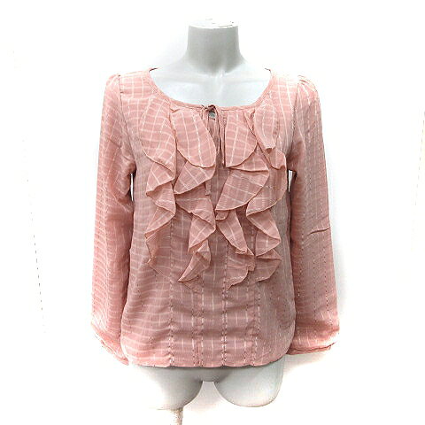 Other - 【中古】オフオン ofuon シフォンブラウス 長袖 総柄 ボウタイ リボン38 M ピンクベージュ /YI レディース 【ベクトル 古着】 260410