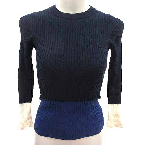 【中古】ミラオーウェン Mila Owen ニット カットソー リブ 長袖 ウール 0 S 紺 ネイビー 白 ホワイト /YK レディース 【ベクトル 古着】 260423 auc-vector-20905435 ブランド古着の買取販売ベクトル パッケージ画像
