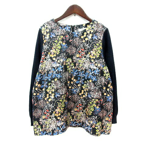 Tunics - 【中古】ヘルシー Healthy チュニック 花柄 長袖 切替 絹 シルク L 黒 ブラック 紺 ネイビー /MN レディース 【ベクトル 古着】 260427