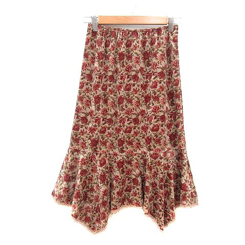 レストローズ L'EST ROSE フレアスカート ミモレ ロング チェック フリル ラメ M 赤 レッド /MN レディース  260507