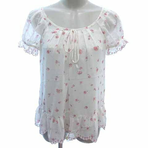 レストローズ L'EST ROSE ブラウス シフォン キャミソール付き レース 刺しゅう 花柄 半袖 2 M 白 ホワイト ピンク /YK レディース  260513