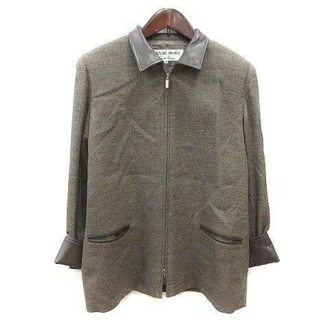 外套 - 【中古】ハナエモリ HANAE MORI ジャケット ウール フェイクレザー 総裏地 38 茶 ブラウン /MS レディース 【ベクトル 古着】 260609