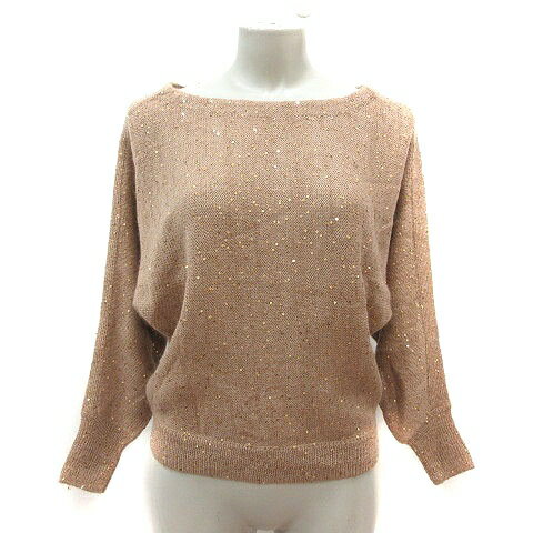 【中古】アナトリエ ANATELIER ニット カットソー ボートネック モヘヤ混 スパンコール 長袖 38 ベージュ 金色 ゴールドカラー /MS レディース 【ベクトル 古着】 260615