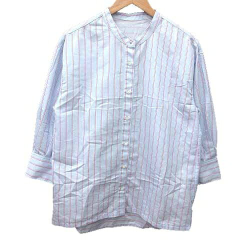 【中古】リフレクト Reflect ブラウス シャツ ノーカラー ストライプ 七分袖 11 L 水色 ライトブルー ピンク /YK レディース 【ベクトル 古着】 260614