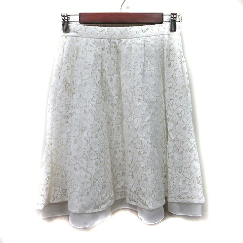 【中古】レストローズ L'EST ROSE フレアスカート ひざ丈 総レース 2 M 白 ホワイト /YI レディース 【ベクトル 古着】 260724