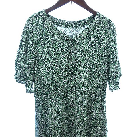 【中古】グローバルワーク GLOBAL WORK シャツワンピース マキシ ロング ノーカラー 総柄 L 緑 グリーン /AU レディース 【ベクトル 古着】 260729 auc-vector-21163085 ブランド古着の買取販売ベクトル サンプル画像3