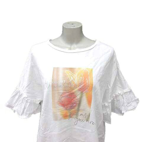 【中古】グローバルワーク GLOBAL WORK Tシャツ カットソー クルーネック フリル プリント 半袖 M 白 ホワイト /YK レディース 【ベクトル 古着】 260816 auc-vector-21200833 ブランド古着の買取販売ベクトル サンプル画像2
