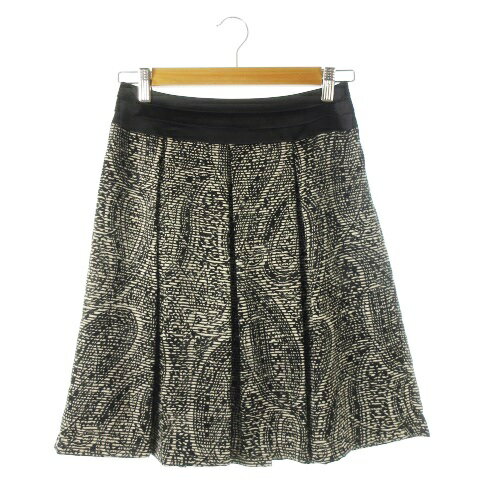 【中古】アンタイトル UNTITLED スカート フレア ひざ丈 ベルト 切替 サテン 薄手 とろみ感 アンティーク ビンテージ ペイズリー 1 黒 ブラック /CK14 レディース 【ベクトル 古着】 241001