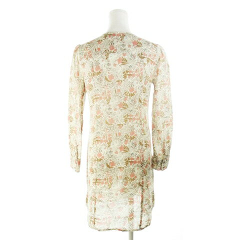 【中古】コントワーデコトニエ COMPTOIR DES COTONNIERS ワンピース シャツ ミニ Vカット 長袖 コットン 薄手 花柄 小さいサイズ 34 ベージュ /AH1 レディース 【ベクトル 古着】 240802