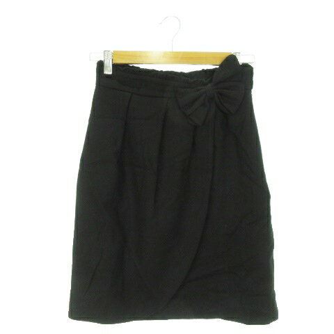 【中古】ストロベリーフィールズ STRAWBERRY-FIELDS スカート タイト ひざ丈 ウール ビッグリボン ワンポイント 黒 ブラック /AH5 レディース 【ベクトル 古着】 241001