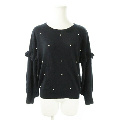 【中古】エムズエキサイト EMSEXCITE ニット セーター ラウンドネック 長袖 パール フリル フェミニン M 紺 ネイビー /AO13 レディース 【ベクトル 古着】 241004