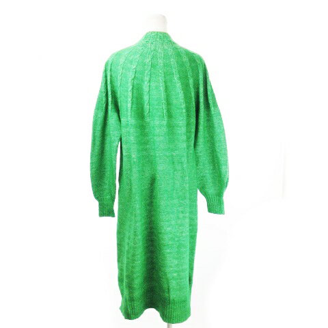 【中古】コーエン coen ワンピース ニット モックネック 長袖 ボリュームスリーブ 丸ヨーク ケーブル編み 裾スリット M 緑 グリーン ライム /CK7 レディース 【ベクトル 古着】 241002
