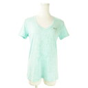 【中古】アンダーアーマー UNDER ARMOUR Tシャツ カットソー Vネック 半袖 ストレッチ 総柄 ロゴ スポーツ M 緑 グリーン /AO8 ☆ レデ...